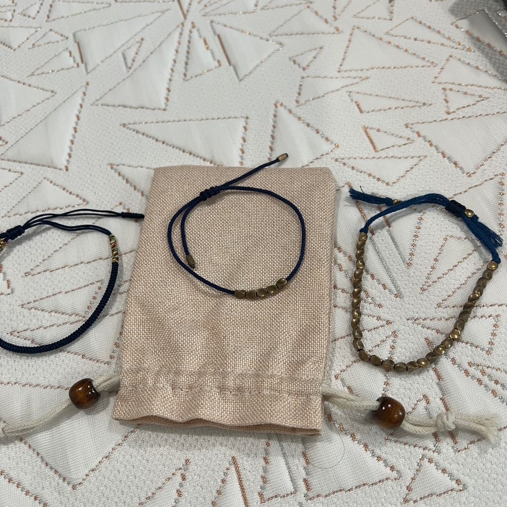 Navy and Gold Beaded Bracelet Set
